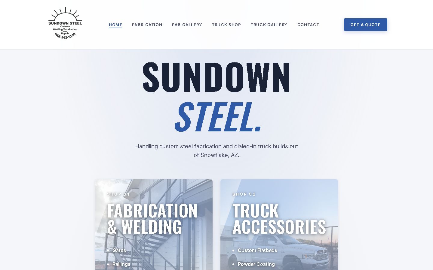 Sundown Steel website homepage